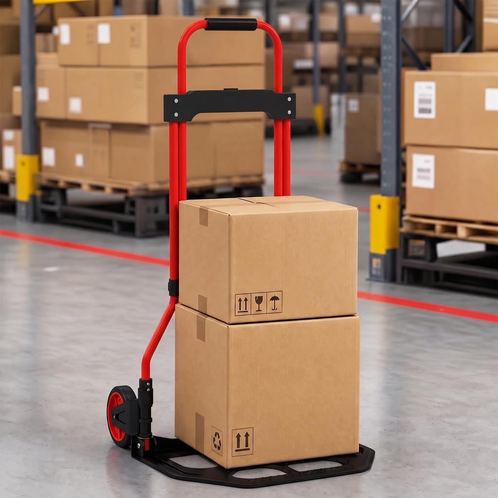 Luggage Cart with Telescopic Handle. Steel Frame. 60kg. Red