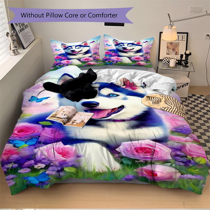 3pcs Husky Puppy Duvet Cover Set -Includes 1 Duvet Cover and 2 Pillowcases, No Quilt Core, All-Season Home Decor  Yy251111153