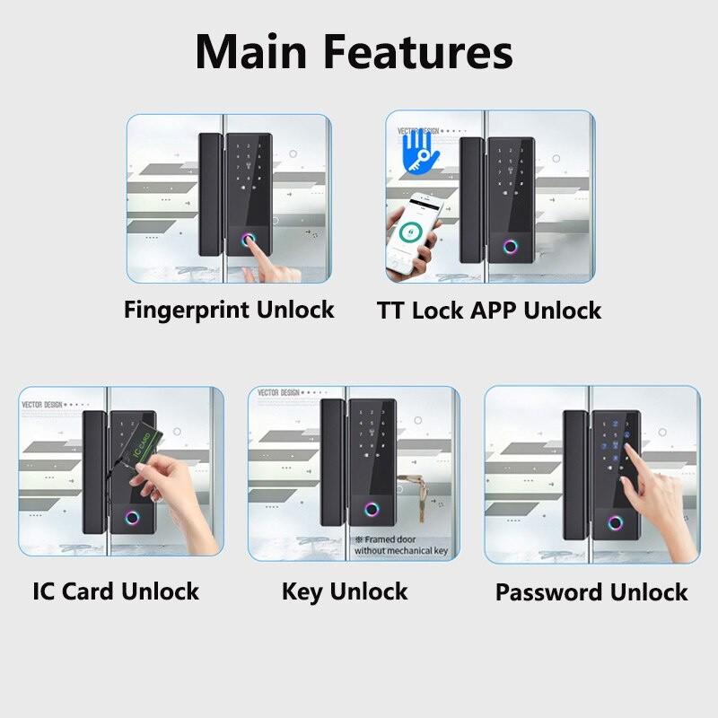 Office/Home Drilling free Glass Door Fingerprint Lock GS1 TT Lock Smart Lock Biometric Fingerprint Electronic Digital Lock