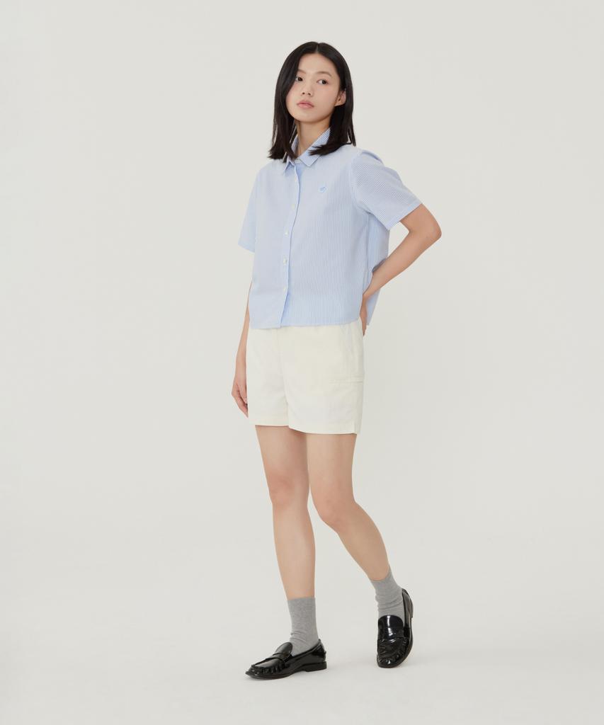 COVERNAT WOMAN Seersucker Half Shirt Sky Blue