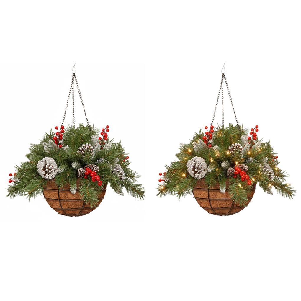 Νέο Τεχνητό Κρεμαστό Καλάθι Λουλουδιών Χριστουγεννιάτικο Κρεμαστό Πράσινο Κόκκινο Στεφάνι Φυτό Διακοσμητικά Δέντρου Χριστουγεννιάτικη Διακόσμηση 60CM*30CM