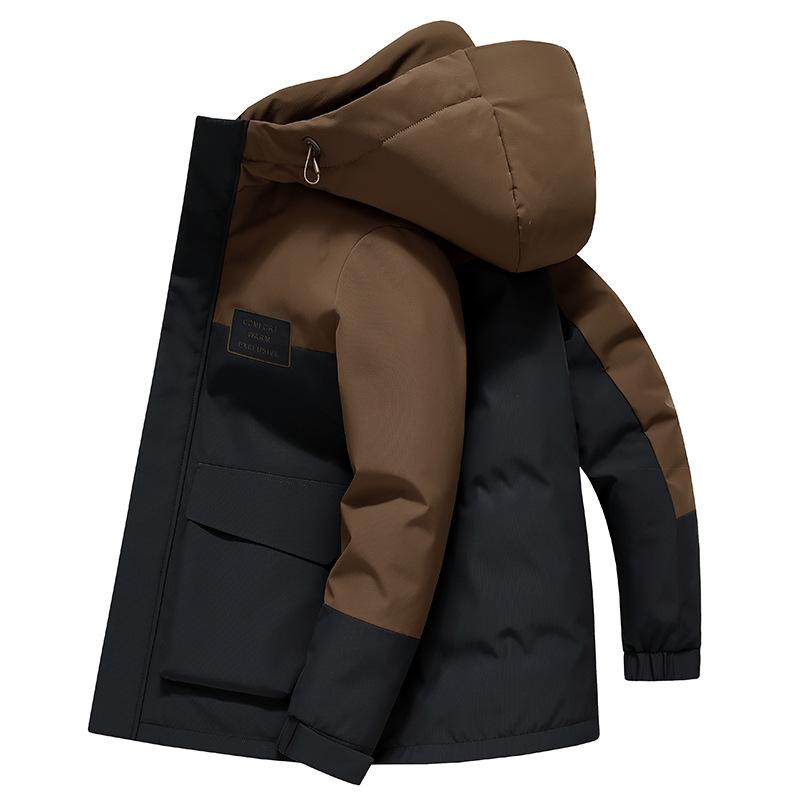 

Мужская зимняя куртка на гусином пуху, новая модная куртка с капюшоном, контрастный цвет, утолщенная теплая куртка-пуховик 4XL