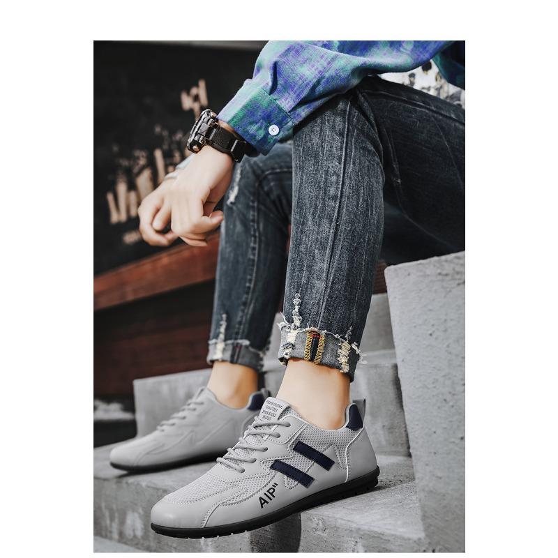 Mens Casual Lace Up Flat Driving Low Top Solid Color Daily Sneakers