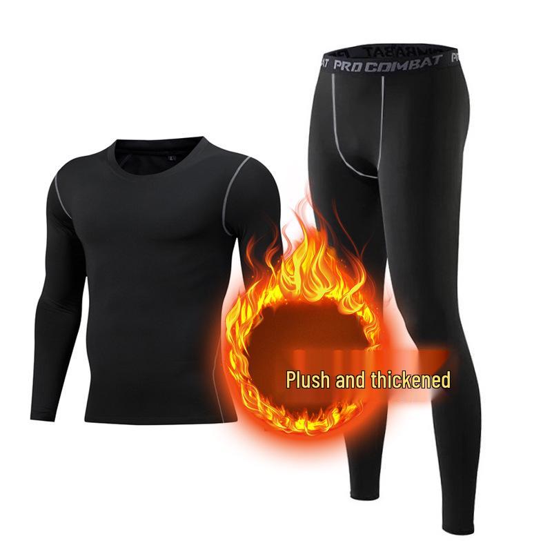 Men's Quick-Dry Basketball Compression Set - Fleece-Lined Long Sleeve Fitness Base Layer