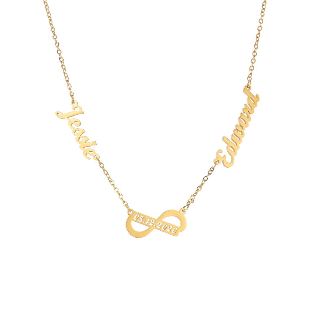 Atoztide Personalized Custom Name Date Necklace for Women Stainless Steel Link Chain Unlimited Pendant Couple Jewelry Gift