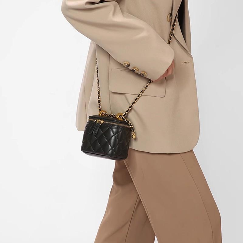 Genuine Lamb Leather Mini Square Crossbody