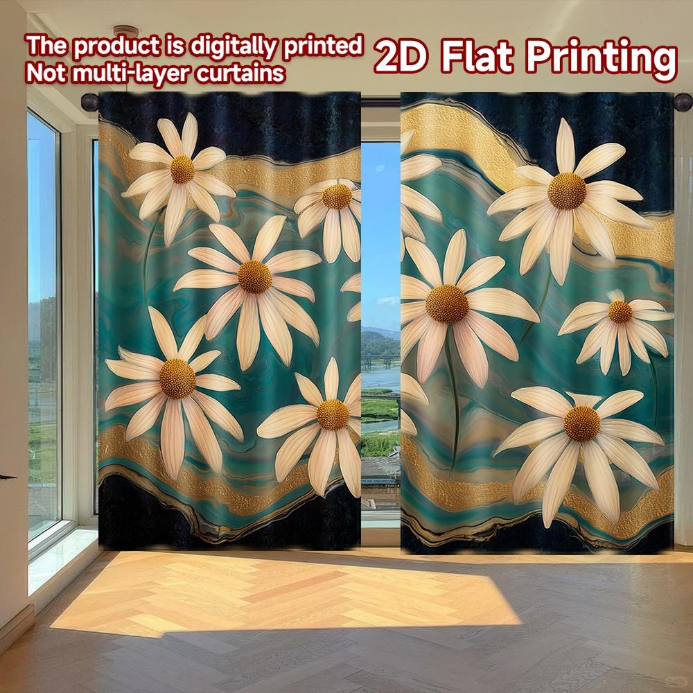 

2D FLAT PRINTING 2pcs Curtains (Without Rod) Floral Elegance with Gold Accents Holiday Easter Printed Curtains Polyester Easy 100*130 Grommet Top 1pcs