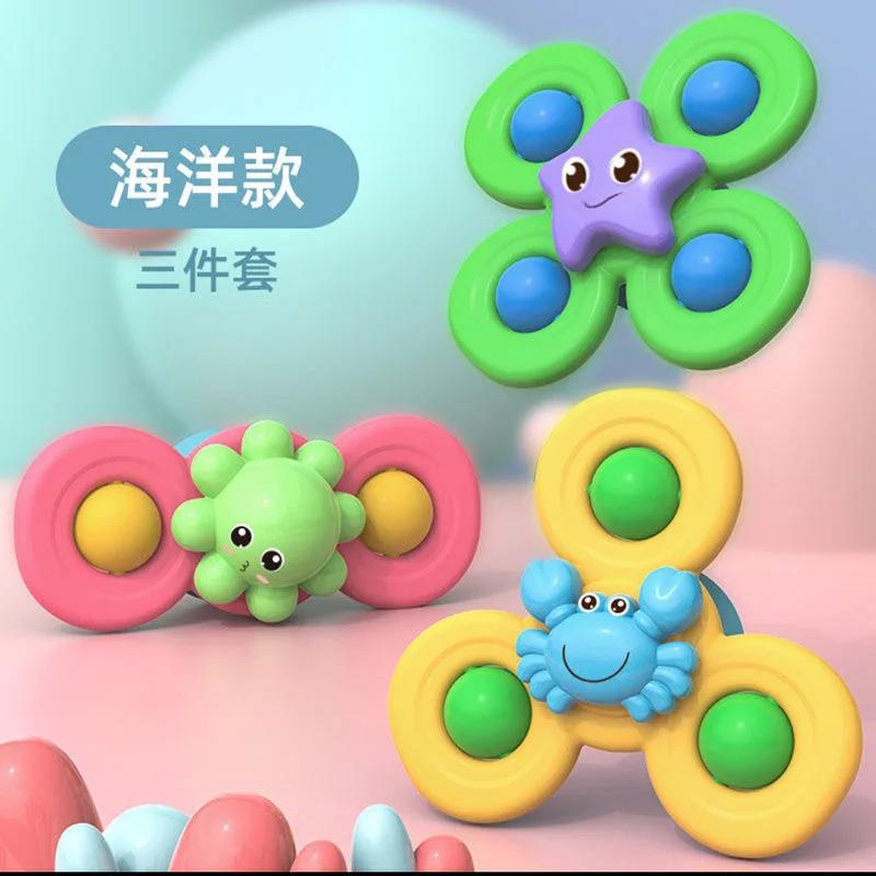 Non-Toxic 3Pcs/Set Cartoon Rotating Rattles Baby Toys Suction Cup Spinner Toys For 1 2 3 Years Old Children Interactive Toys For Kids