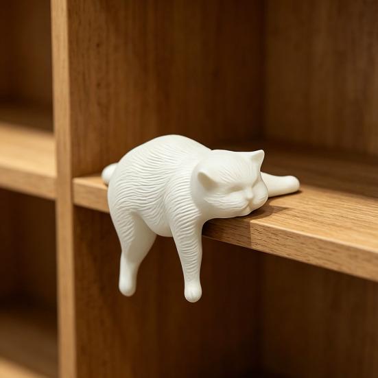 3D Printed Cat Model, Lying Cat Figurine Desk Edge Hanging, Resin Matte Texture Desktop Ornament, Creative Gift for Cat Lovers