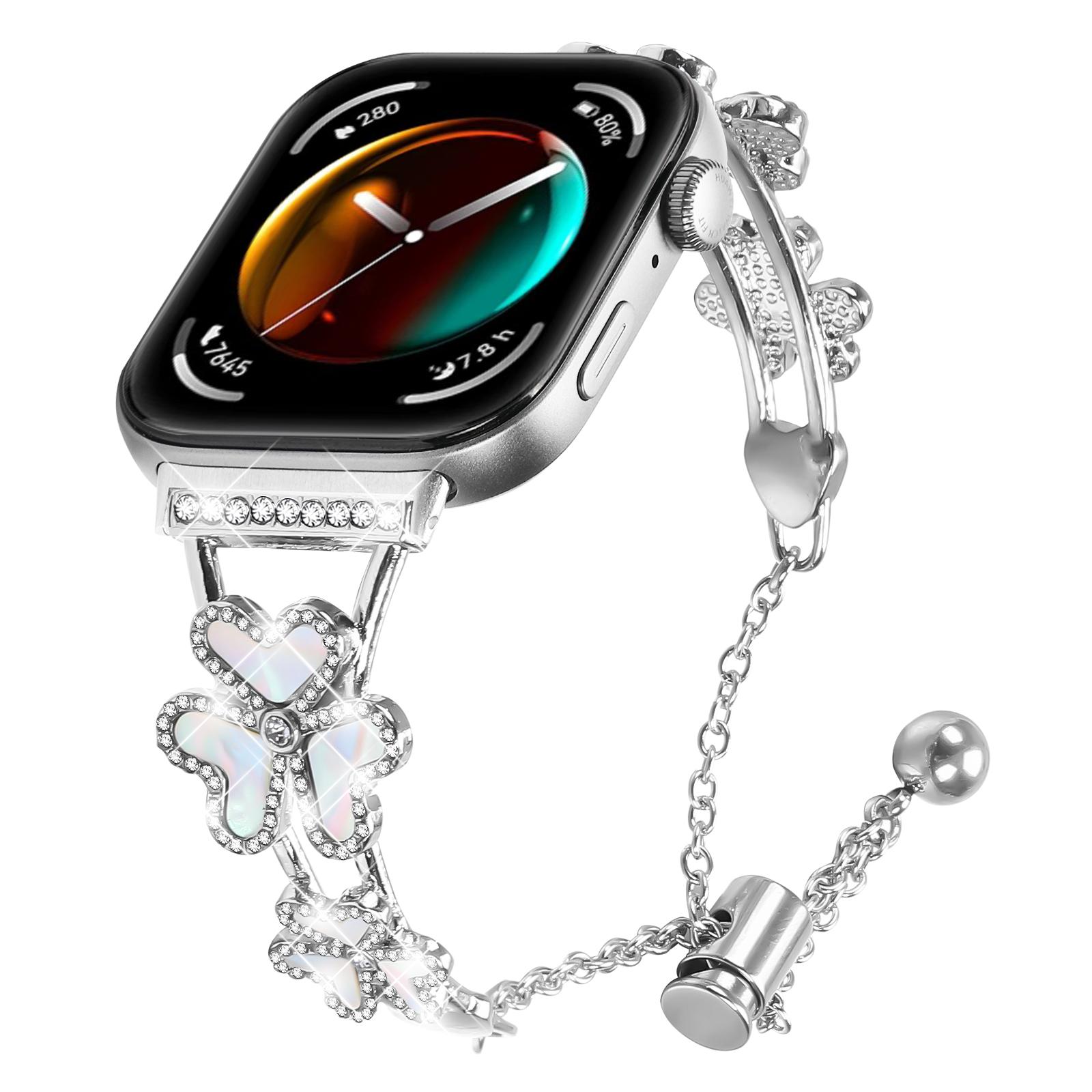 

Metal Band For Huawei Watch Fit 3 Heart Clover Decor Watch Strap Replacement Silver