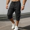 Pantaloni bărbătești cu lungime trei sferturi, cu șnur, talie elastică și buzunare