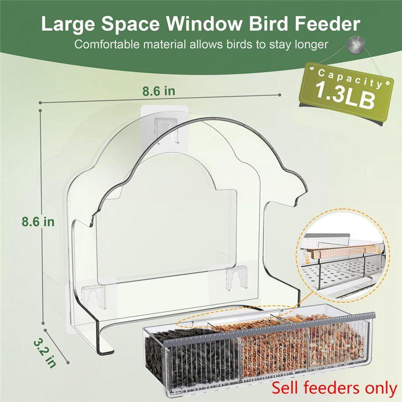 A20F-Window Bird Feeders For Outside, Clear Bird Window Feeder With 3 Strong Adhesive Sheets, Transparent Acrylic Bird House
