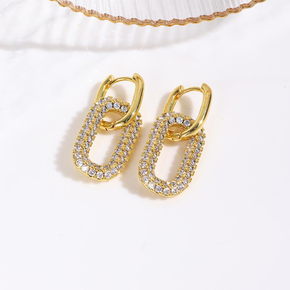 Серьги-пусеты «Люкс» с бриллиантами, геометрические прямоугольные, с медным покрытием, квадратные переплетенные, темпераментные, серьги-клипсы. золотой