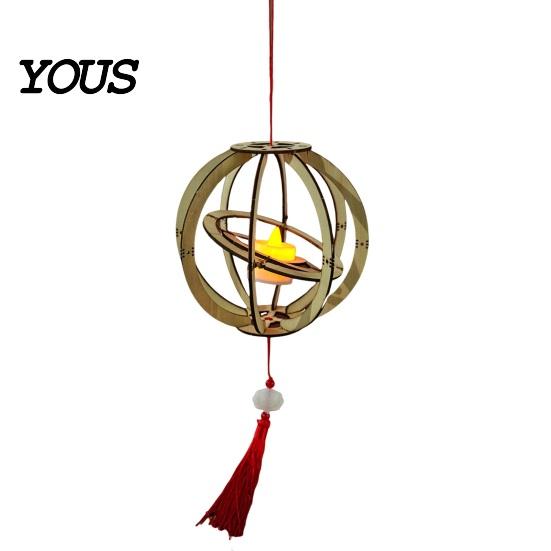 Wooden Lantern Toy DIY Kit for Mid-Autumn Festival, Hollow Rotating Ring with Rabbit, Handmade LED Candle Tassels