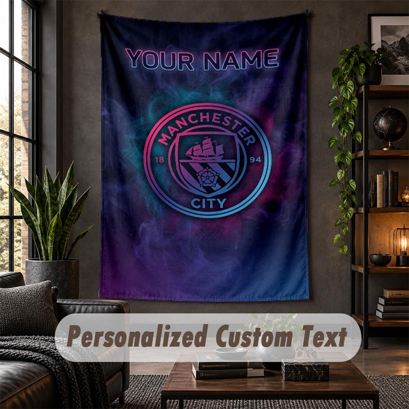 Wall Tapestry Manchester City Print Custom Name Text Wall Hanging Home Decor