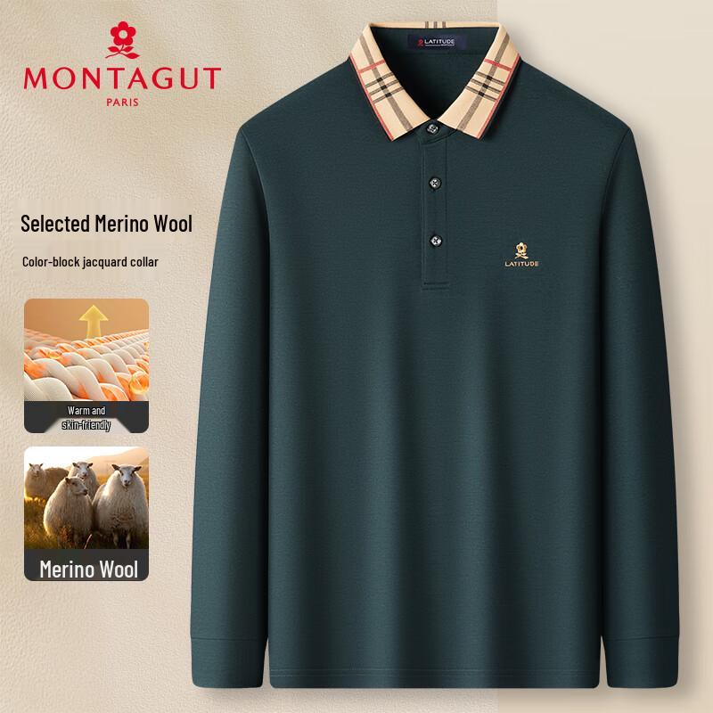 MONTAGUT Men's Merino Wool Blend Jacquard Polo Shirt