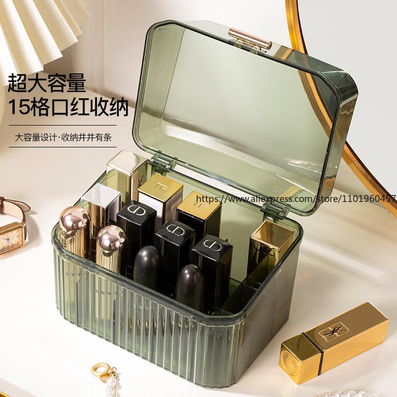 Light Luxury Transparent Makeup Organizer Dustproof Desktop Lipstick Case Portable Display Rack for Home