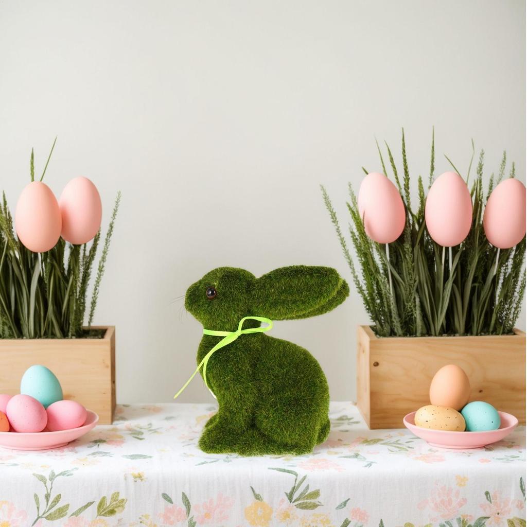 Figurine Bunny Moss Tabletop Sculpture Ornament Easter Decoration Bunny Statue Holiday Animal Statue For Spring Easter Home