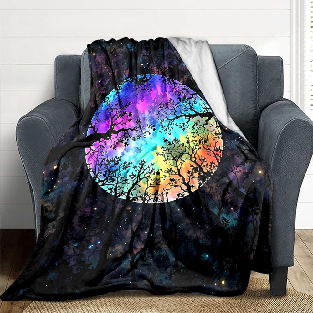1pc Galaxy Trees Blanket, Lightweight Flannel Throw Blanket for Sofa, Bed, Travel, Camping, Living Room, Office, Couch039