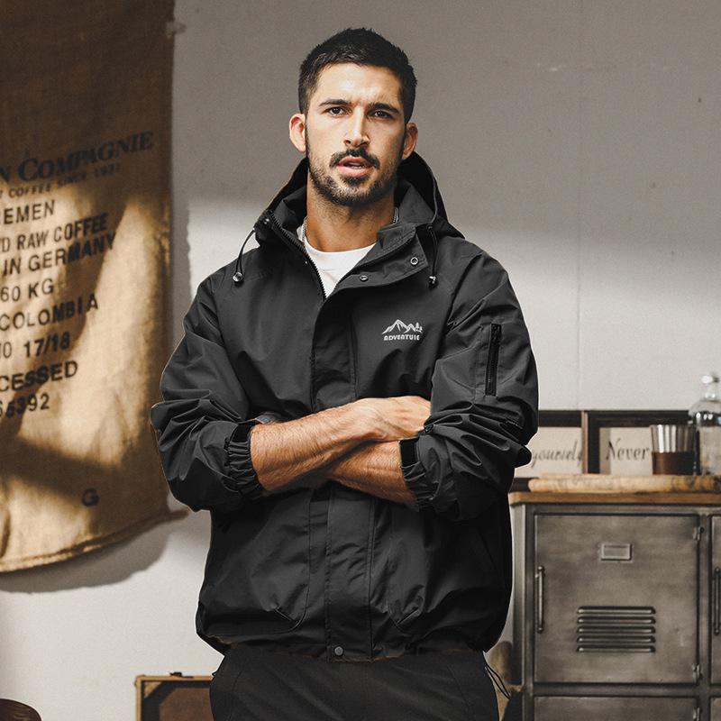 

2025 Jierenuo Men s Mountain Hooded Jacket - Spring/Autumn Outdoor Commuting Workwear L for 60-70 kg