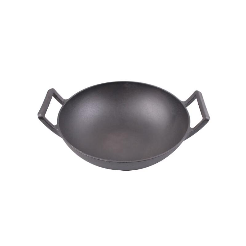 ZISIZ 32cm Double-Handle Cast Iron Wok