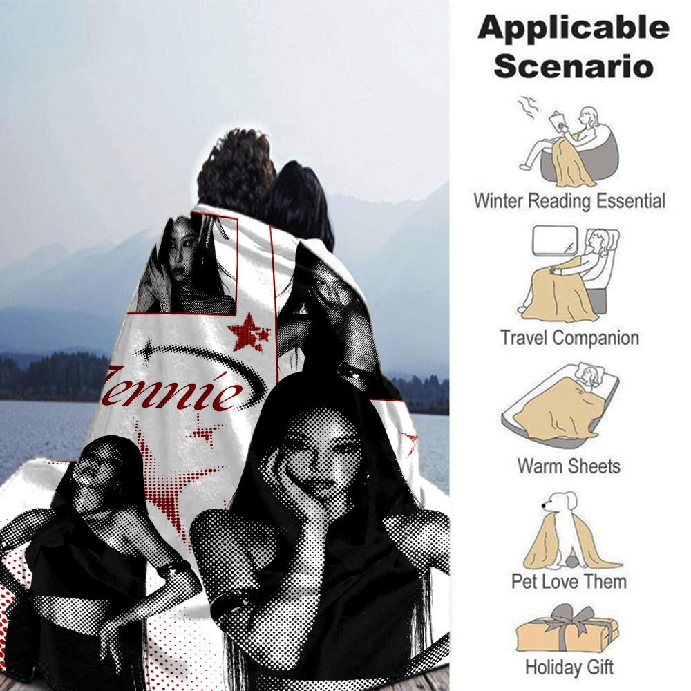 jennie Print Flannel Blanket High Quality Warm Comfortable Cover for All Seasons Perfect for Gifts Home Decor