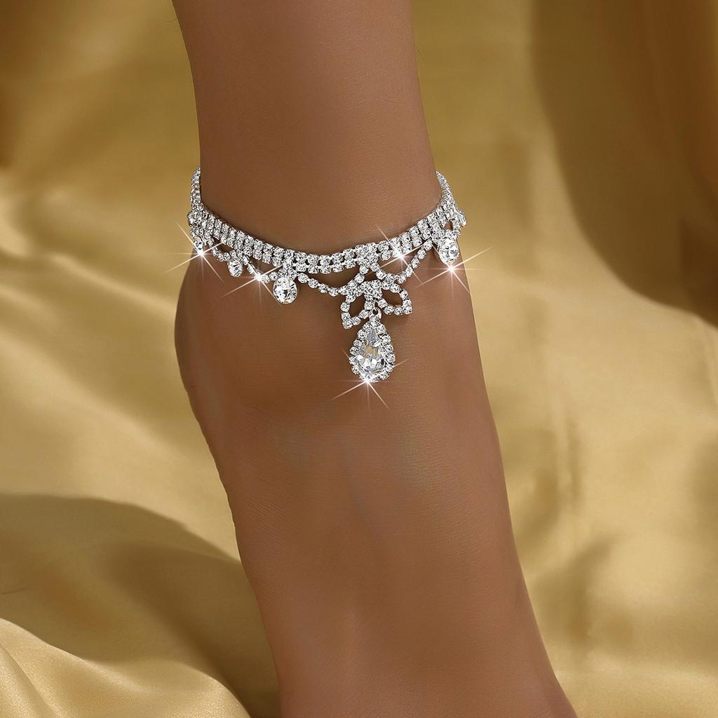 Trendy Water Drop Rhinestone Bracelet Anklet Sexy Full Diamond Shiny Beach Anklet
