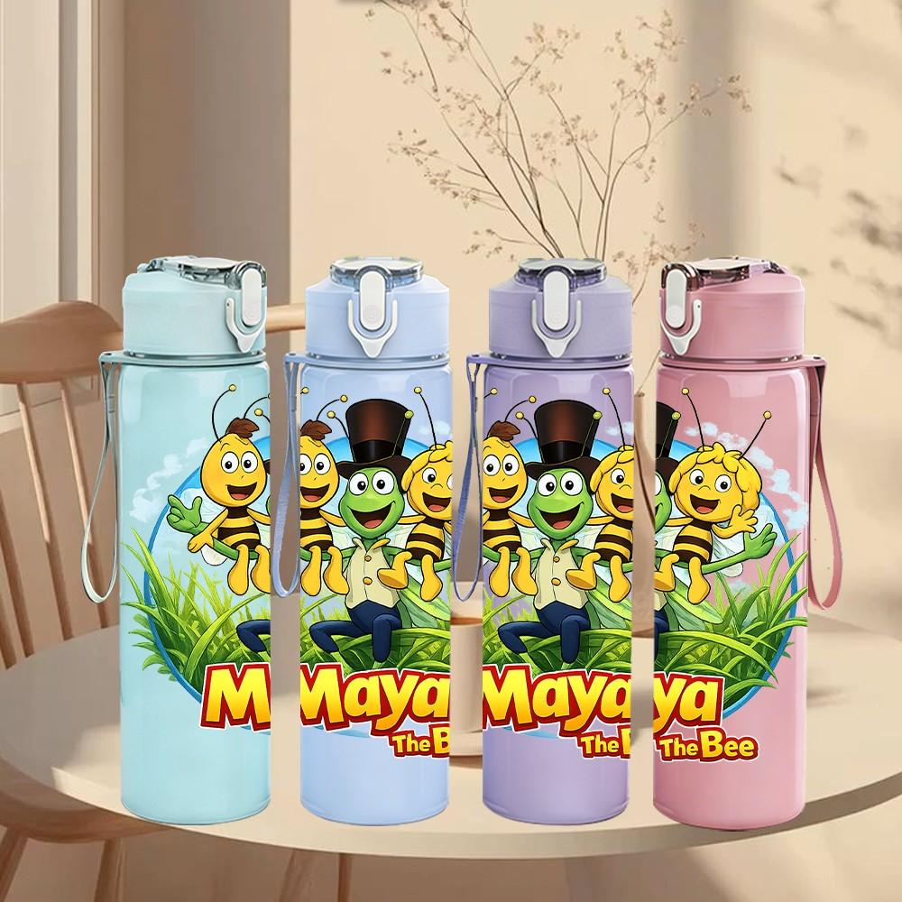 1 Stück Maya Biene Insekt Bunt Cartoon 750ml Farbe Kunststoff Sport Wasserflasche Auslaufsicher Klappdeckel mit Strohhalm Geeignet für Sport Büro Heimgebrauch