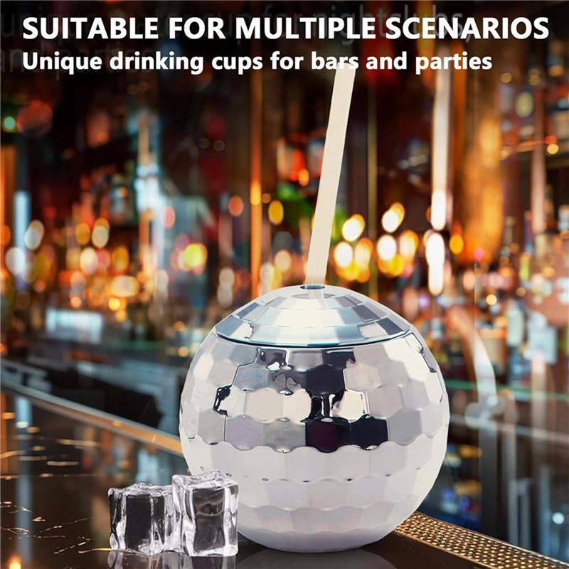 AT21-18 PCS Disco Ball Cups, 20 OZ Disco Cups With Straws And Lid, Reusable Flash Ball Tumbler Cocktail Cup For Partys Bar