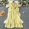 Chic Vintage Three-dimensional Single Breasted Slim Elegant Fairy Korean Fashion Boho Women Clothing Long Dress