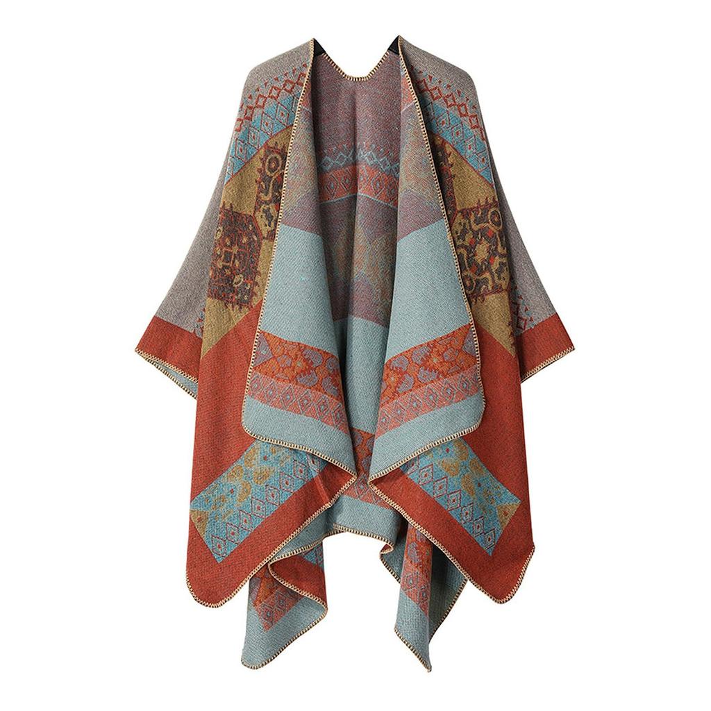 Women Winter Warm Oversized Printing Blanket Cape Wraps Shawl Cardigans