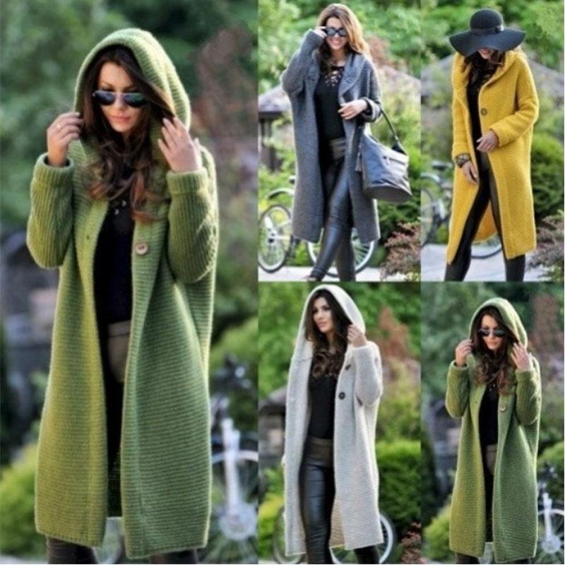 Cozy Plus Size Autumn And Winter Long Cardigan Hooded Sweater Womens Coat
