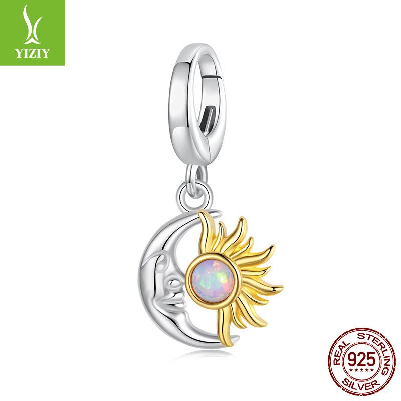 S925 Silver Opal Sun And Moon Opening And Closing Buckle Pendant Accessories Niche Plated K Gold Sun And Moon Beads