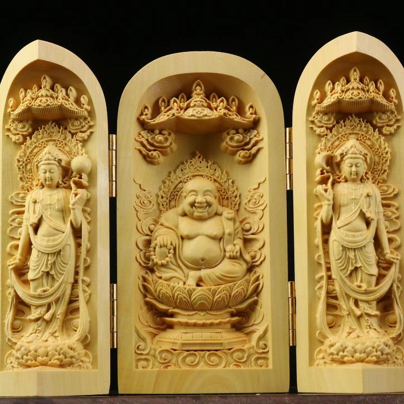 Folding Box Buddha Statue Ornament Guanyin Sculptures, Collapsible Sculpture God of Wealth Crafts Office Home Bedroom Decoration