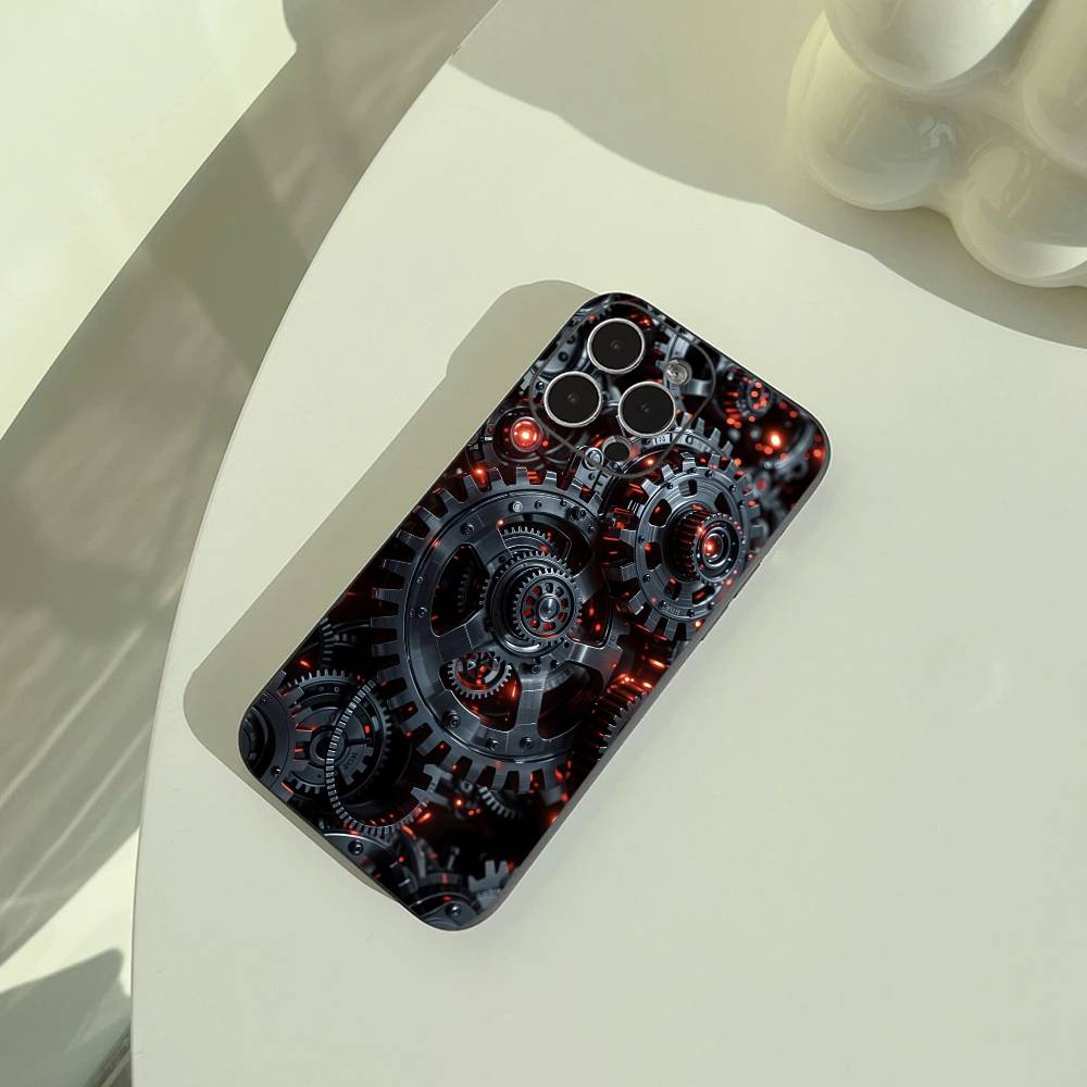 

Mechanical Gear Phone Case For iPhone 17,16,15,14,13,12,11 Pro Max,16Plus,XS Soft Black Cover iPhone12