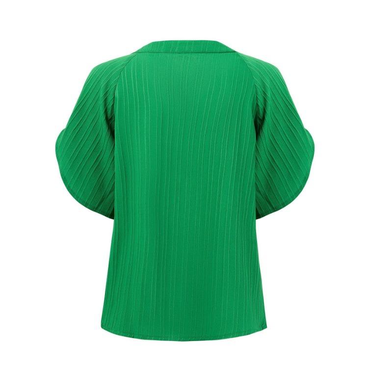 Women Casual V-Neck Loose Pullover Top Half Sleeved Blouse Solid Color Spring Summer Shirt S-XL