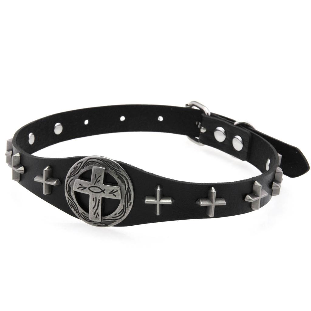 Cross PU Leather Choker, Punk Gothic Cross Hip Hop Rock Clavicle Necklace