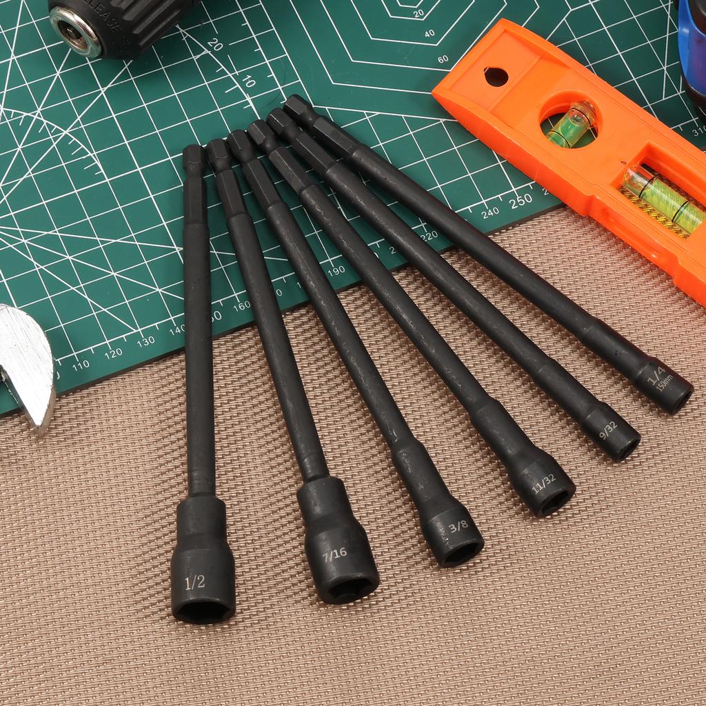 5/6 Pcs SAE Magnetic Hex Nut Driver Set 6-Point Socket 1/4" Hex Shank Magnetic Tip CR-V Steel Bolt Socket 150mm for Power Drill