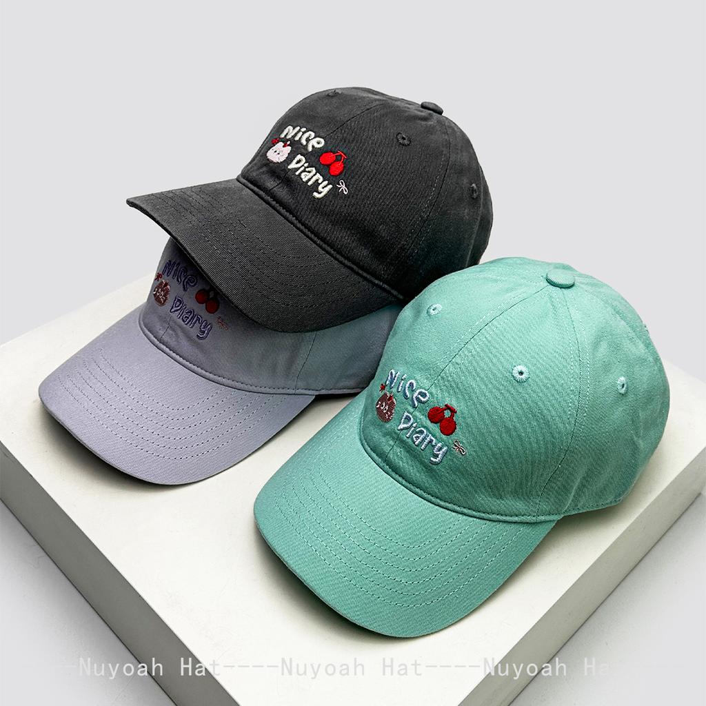 New Men Women Korean Kitten Cherry Letters Embroidery Baseball Hats Sunshade Cartoon Versatile Cute Peaked Caps Fashion Casual