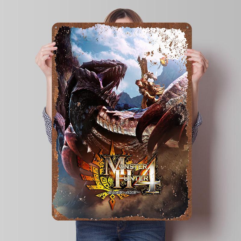 MMonster Hunter Tinplate Posters Custom Wall Art Vintage Metal Signs Retro Tin Plaque for Gaming Decoration Room Bar Accessories