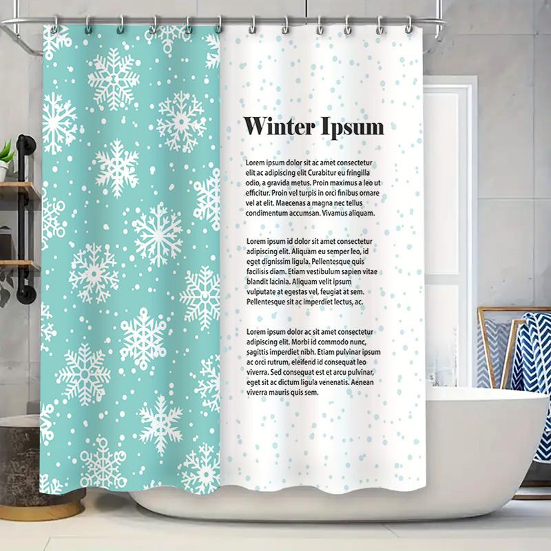 

Modern Snowflake Shower Curtain Soft Fabric, Non-Slip Grip For Bathroom Decor In Blue, White With Green Accents (175X200Cm) W60H190(CM)-1 Pcs