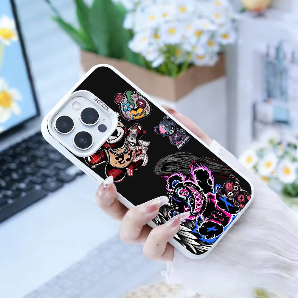 HOT Colorful Graffiti Bear  Phone Case For iPhone17, 16,15,14,13,12 Pro Max white Candy Matte Shockproof Cover