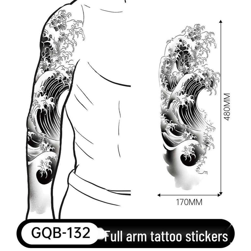 Adesivo Tatuaggio Completo per Braccio Uomo: Design Realistico Impermeabile, Motivo Tigre e Teschio