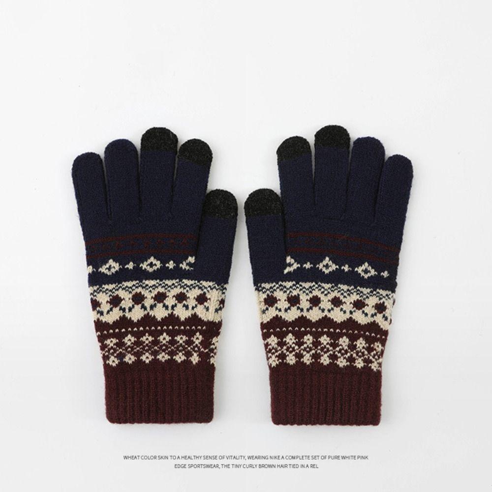 Thick Ethnic Style Gloves Driving Gloves Jacquard Gloves Warm Men Wool Mittens Student