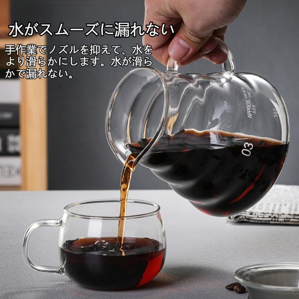 FGIUKC Coffee Server, Heat-Resistant Glass, 360ml Coffee Dripper with Graduations, Serves 1-2 People, Microwave Safe, with Lid, Hand Drip Coffee
