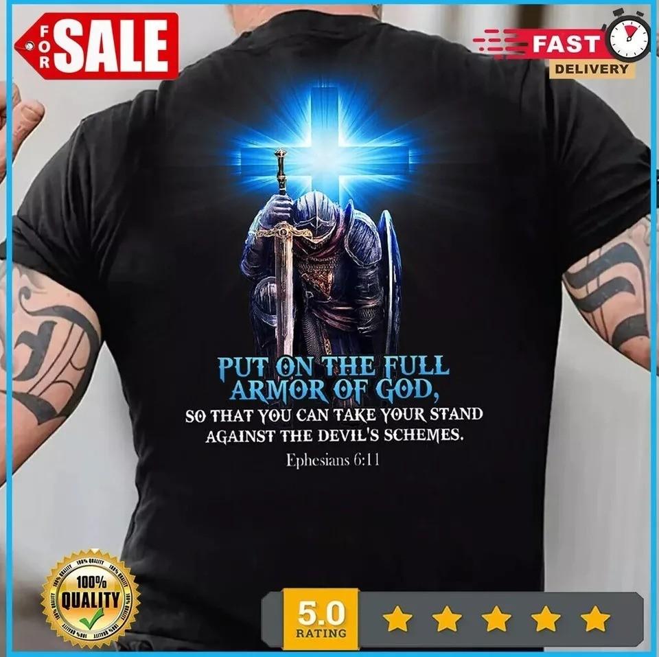 Put on The Full Armor of God Bible Verse Christian Jesus Cross Men Women T-Shirt XL