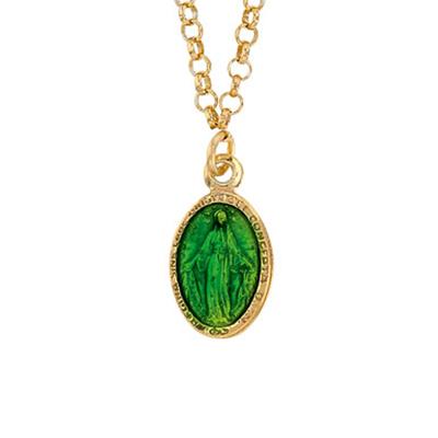 [R5495] - Handcrafted Silver Necklace 'Virgin Mary' Golden Green - 10x7 Mm