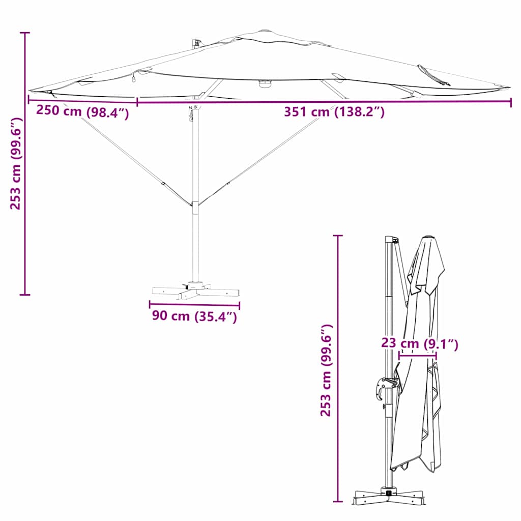 Green Sun Umbrella 351 x 250 x 253 cm Polyester and Aluminum