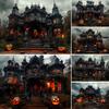 Sfondo LS Halloween Cottage Infestato per Fotografia Ritratto Bambini Bambino Neonato Cake Smash Lanterna Zucca Autunnale