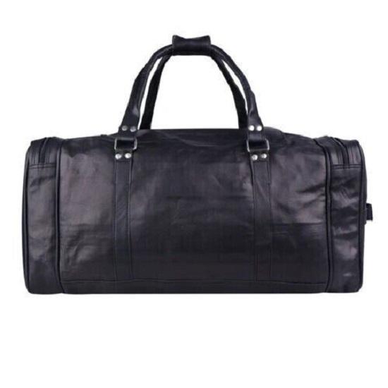 Men's Vintage BLACK Large Leather Gym Weekend Luggage Travel Duffle Bag Handmade